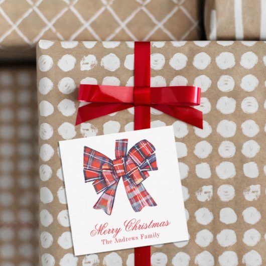 クリスマスレッドタータンチェック格子弓エンクロージャー ノートカード