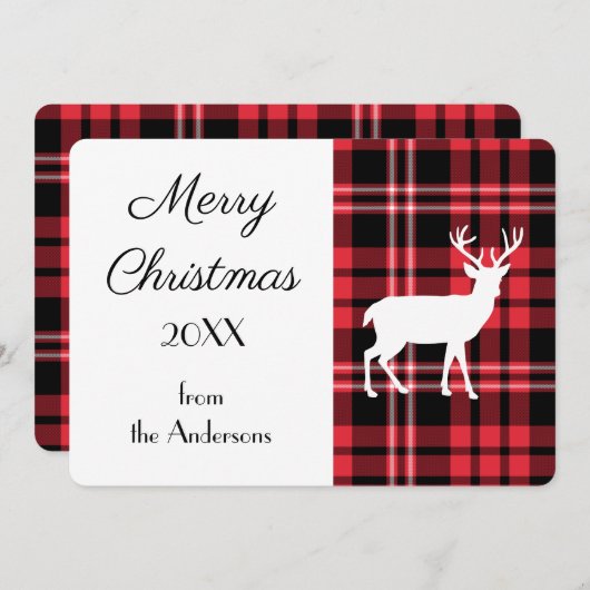 クリスマスレッドタータンチェック格子模様ホワイトスタッグ (正面/裏面)
