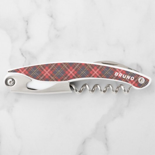 クリスマスレッドタータンチェック格子模様 ソムリエナイフ (正面)