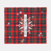 クリスマスレッドタータンチェック格子雪パーソナライズされた片 フリースブランケット (正面(横))