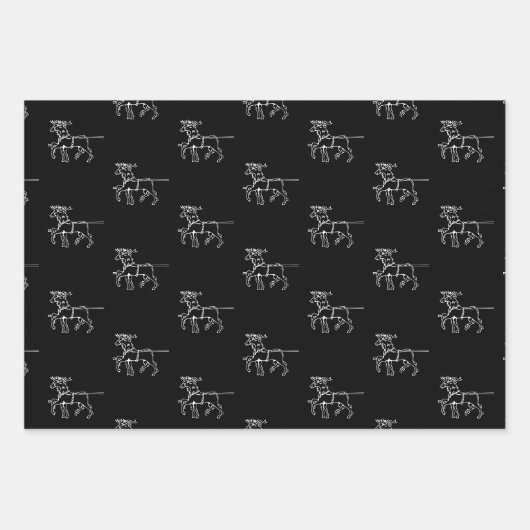 クリスマスレッドダークグリーン黒サンタのトナカイ ラッピングペーパーシート (正面3)