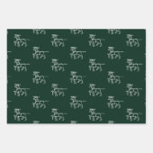 クリスマスレッドダークグリーン黒サンタのトナカイ ラッピングペーパーシート (正面2)