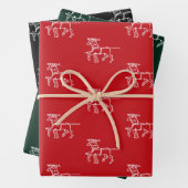 クリスマスレッドダークグリーン黒サンタのトナカイ ラッピングペーパーシート (インサイチュ)