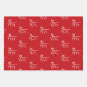 クリスマスレッドダークグリーン黒サンタのトナカイ ラッピングペーパーシート (正面)