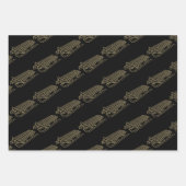 クリスマスレッドダークグリーン黒金ゴールドサンタそり ラッピングペーパーシート (正面3)