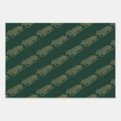 クリスマスレッドダークグリーン黒金ゴールドサンタそり ラッピングペーパーシート (正面2)