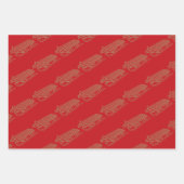 クリスマスレッドダークグリーン黒金ゴールドサンタそり ラッピングペーパーシート (正面)