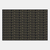 クリスマスレッドダークグリーン黒金ゴールドサンタトナカイ ラッピングペーパーシート (正面3)