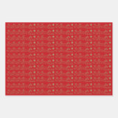 クリスマスレッドダークグリーン黒金ゴールドサンタトナカイ ラッピングペーパーシート (正面)