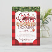 クリスマスレッドチェック柄クッキー交換パーティー 招待状 (スタンド正面)
