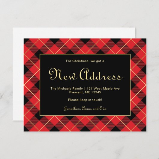 クリスマスレッドチェック 新しい住所のお知らせ 引越 ポストカード (正面/裏面)