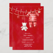 クリスマスレッドテディベア衣料品ベビーシャワー 招待状 (正面/裏面)