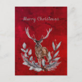 クリスマスレッドディアバックフローラ水彩 シーズンポストカード (正面)