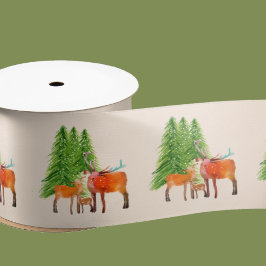 クリスマスレッドディアファミリー サテンリボン