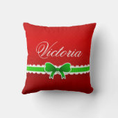 クリスマスレッドデザイングリーンボウ名前をカスタムする クッション (裏面)