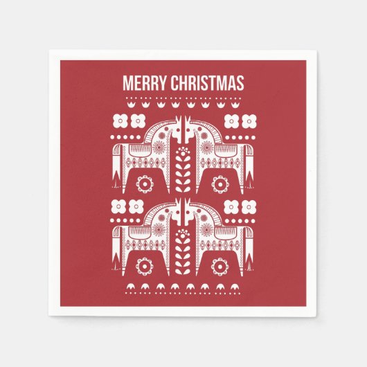 クリスマスレッドトナカイ北欧の森林 スタンダードカクテルナプキン (正面)