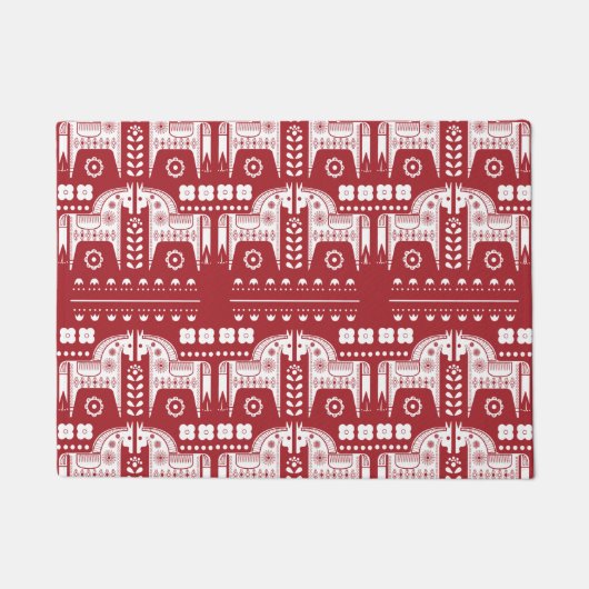 クリスマスレッドトナカイ北欧の森林 ドアマット (正面)