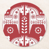 クリスマスレッドトナカイ北欧の森林 ラウンドペーパーコースター (正面)