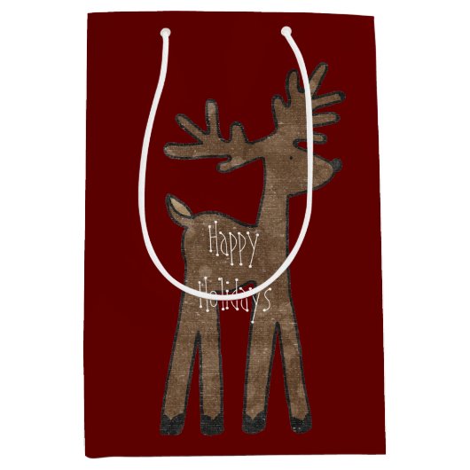 クリスマスレッドトナカイ ミディアムペーパーバッグ (正面)