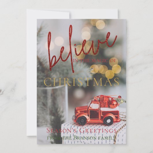 クリスマスレッドトラックオーナメントフォトカード (正面)