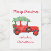 クリスマスレッドトラックグリーンツリーホリデー ワインラベル (シングルラベル)