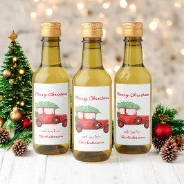 クリスマスレッドトラックグリーンツリーホリデー ワインラベル