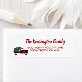 クリスマスレッドトラックグリーンプレイドツリーホリデー ラベル