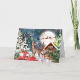 クリスマスレッドトラックサンタ素朴ウィンターホリデー シーズンカード