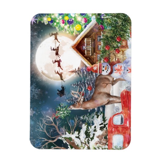 クリスマスレッドトラックサンタ素朴ウィンターホリデー マグネット (縦)