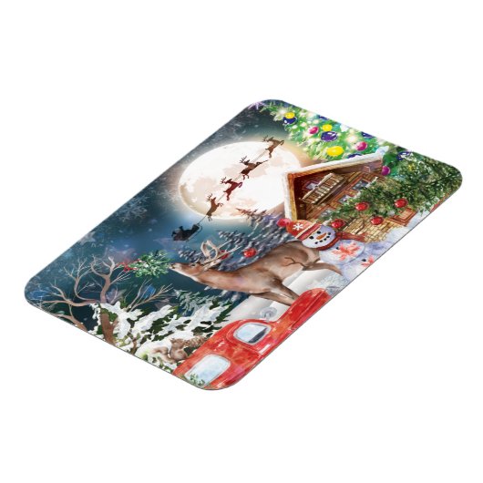 クリスマスレッドトラックサンタ素朴ウィンターホリデー マグネット (左側)