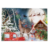 クリスマスレッドトラックサンタ素朴ウィンターホリデー ラージペーパーバッグ (裏面)