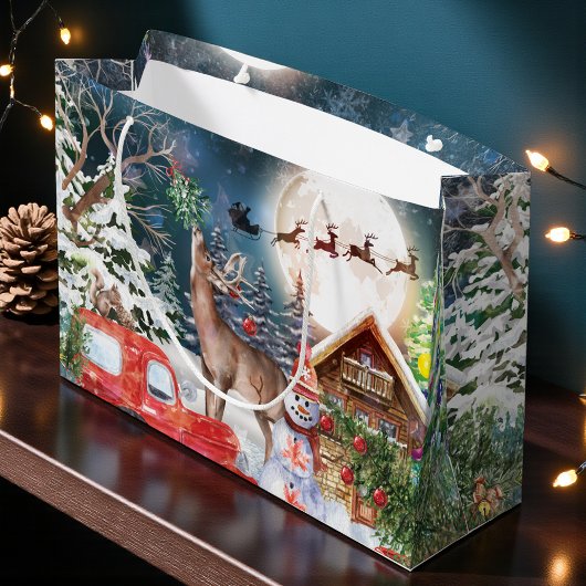 クリスマスレッドトラックサンタ素朴ウィンターホリデー ラージペーパーバッグ