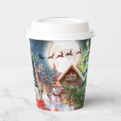 クリスマスレッドトラックサンタ素朴ウィンターホリデー 紙コップ (左)