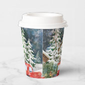 クリスマスレッドトラックサンタ素朴ウィンターホリデー 紙コップ (右)
