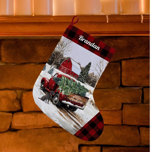 クリスマスレッドトラックストッキングパーソナライズされた- ラージクリスマスストッキング