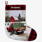 クリスマスレッドトラックストッキングパーソナライズされた- ラージクリスマスストッキング (正面)