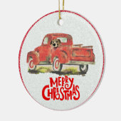 クリスマスレッドトラックドッグフォトセラミックオーナメント セラミックオーナメント (左)