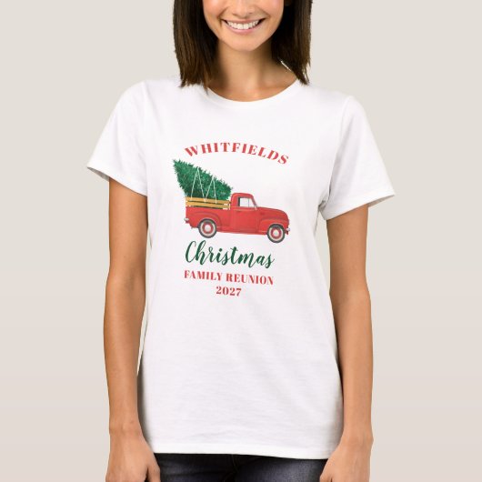 クリスマスレッドトラックファミリー懇親会カスタムマッチング Tシャツ (正面)