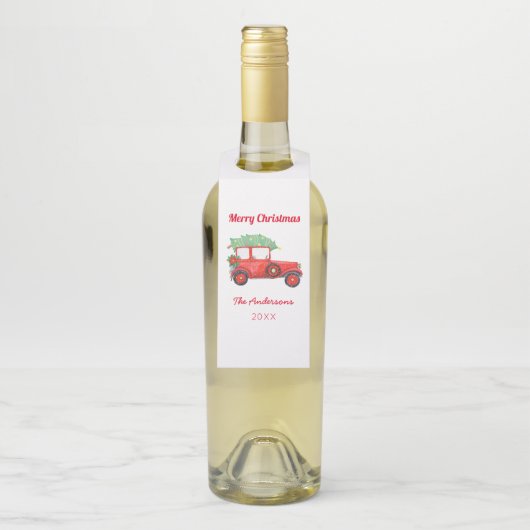 クリスマスレッドトラックファームハウスホリデー ボトルネックタグ (ボトル)