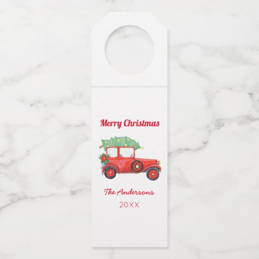 クリスマスレッドトラックファームハウスホリデー ボトルネックタグ (裏面)