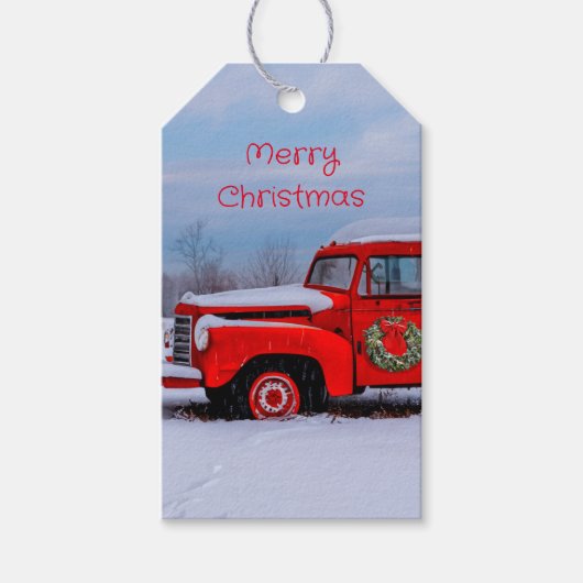 クリスマスレッドトラックフェスティバルカントリー雪ギフトラベル ギフトタグ (正面)