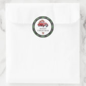 クリスマスレッドトラックプレイド差出人住所ラベル ラウンドシール (バッグ)