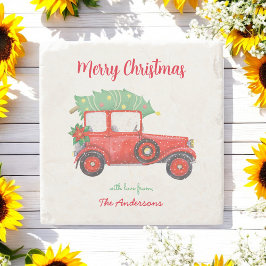 クリスマスレッドトラックホリデーカー ストーンコースター