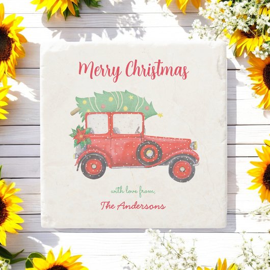 クリスマスレッドトラックホリデーカー ストーンコースター