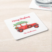 クリスマスレッドトラックホリデーディナー スクエアペーパーコースター (アングル)