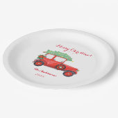 クリスマスレッドトラックホリデー ペーパープレート (アングル)