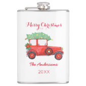 クリスマスレッドトラックホワイトビニールフラ包まれたスコ フラスク (正面)