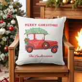 クリスマスレッドトラックホワイトホリデー クッション