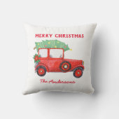 クリスマスレッドトラックホワイトホリデー クッション (裏面)