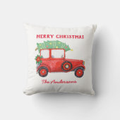クリスマスレッドトラックホワイトホリデー クッション (正面)
